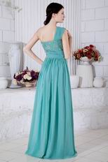 One Shoulder Other Side Zipper Turquoise Chiffon Prom Dress