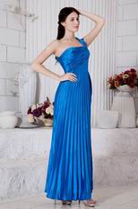 One Shoulder Floor Length Column Skirt Blue Prom Dress