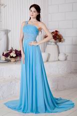 One Shoulder Cross Back Aqua Chiffon Women In Party Prom Dress