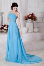 One Shoulder Cross Back Aqua Chiffon Women In Party Prom Dress