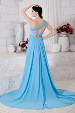 One Shoulder Cross Back Aqua Chiffon Women In Party Prom Dress