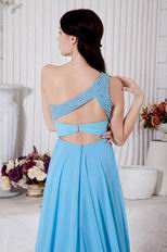 One Shoulder Cross Back Aqua Chiffon Women In Party Prom Dress