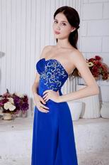 Side Zipper Blue La Femme Prom Dresses With Embroidery