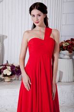 Terse One Shoulder A-line Ankle Length Skirt Dark Red Prom Dress