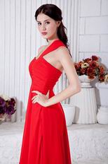 Terse One Shoulder A-line Ankle Length Skirt Dark Red Prom Dress