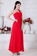 Terse One Shoulder A-line Ankle Length Skirt Dark Red Prom Dress
