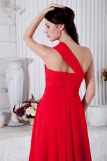 Terse One Shoulder A-line Ankle Length Skirt Dark Red Prom Dress