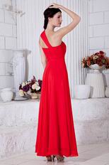 Terse One Shoulder A-line Ankle Length Skirt Dark Red Prom Dress