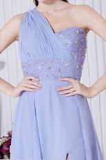 One Shoulder Beading A-line Lavender Chiffon Prom Dress With Split