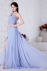 One Shoulder Beading A-line Lavender Chiffon Prom Dress With Split