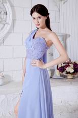 One Shoulder Beading A-line Lavender Chiffon Prom Dress With Split