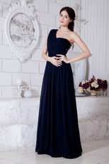 Affordable One Shoulder Navy Blue Chiffon La Femme Prom Dress