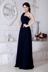 Affordable One Shoulder Navy Blue Chiffon La Femme Prom Dress