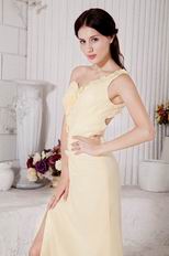 Cross Back One Shoulder Yellow Formal Prom Dress With Spit