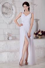 Elegant Long White Chiffon Formal Prom Dress With Side Split