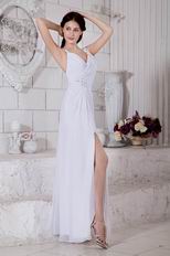 Elegant Long White Chiffon Formal Prom Dress With Side Split