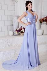 Not Expensive A-line Long Lavender Chiffon Skirt Prom Dress