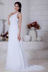 One Shoulder White Long Chiffon Skirt Prom Dress For Discount