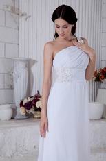 One Shoulder White Long Chiffon Skirt Prom Dress For Discount