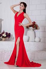 Fashional Halter A-line Dark Red Chiffon Prom Dress With High Split