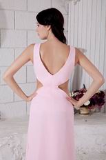 Inexpensive Jewel A-line Pink Chiffon Women Prom Dress