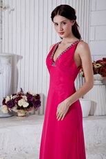 Cross Back V-Neck Empire Waist Deep Pink Chiffon Prom Dress