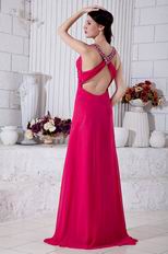 Cross Back V-Neck Empire Waist Deep Pink Chiffon Prom Dress