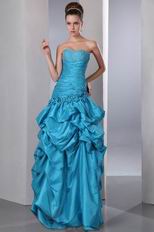 Sweetheart Bubble Corset Back Blue Prom Dress With Flowers