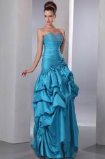 Sweetheart Bubble Corset Back Blue Prom Dress With Flowers