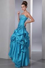 Sweetheart Bubble Corset Back Blue Prom Dress With Flowers