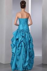 Sweetheart Bubble Corset Back Blue Prom Dress With Flowers