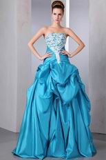 Strapless Appliqued Bodice Blue Skirt Prom Dress Cheap Price