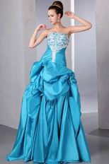 Strapless Appliqued Bodice Blue Skirt Prom Dress Cheap Price