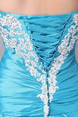 Strapless Appliqued Bodice Blue Skirt Prom Dress Cheap Price