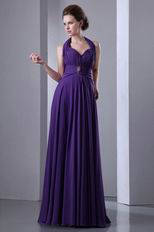 Halter Sweetheart Indigo Chiffon Long A-line Prom Dress By Designer