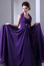 Halter Sweetheart Indigo Chiffon Long A-line Prom Dress By Designer