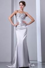 Sleeveless Corset Fishtail Silver Elestic Woven Satin Formal Dress