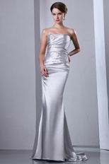 Sleeveless Corset Fishtail Silver Elestic Woven Satin Formal Dress