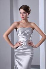 Sleeveless Corset Fishtail Silver Elestic Woven Satin Formal Dress