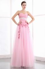 Pretty Sweetheart Pink Net Skirt Prom Dress With Flowers Decorate