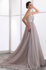 Top Seller Chapel Train Dark Gray Chiffon Formal Celebrity Dress