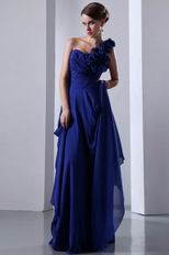 Flowers One Shoulder Strap Royal Blue Chiffon Jr Prom Dress