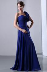 Flowers One Shoulder Strap Royal Blue Chiffon Jr Prom Dress