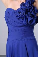 Flowers One Shoulder Strap Royal Blue Chiffon Jr Prom Dress