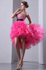 Ruffled High Low Skirt Hot Pink Prom Dress With Black Belt