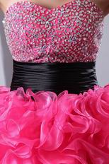 Ruffled High Low Skirt Hot Pink Prom Dress With Black Belt