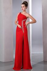 Different One Shoulder Beaded Sexy High Front Split Prom Dress