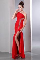 Different One Shoulder Beaded Sexy High Front Split Prom Dress