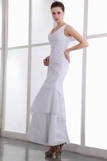 Straps V-Neck Ankle Length Layers White Quality Prom Dresses