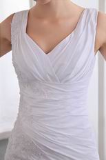 Straps V-Neck Ankle Length Layers White Quality Prom Dresses